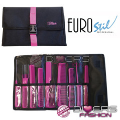 Conjunto de 9 Pentes Profissionais Eurostil com Bolsa – Cores Aleatórias