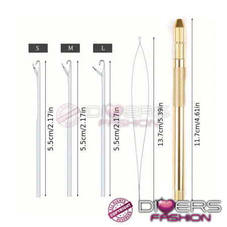 Agulha 4 em 1 Profissional para Extensões Capilares – Micro Anilhas, Argolas e Loop