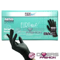 Luvas Descartáveis de Nitrilo Preto Sem Pó Eurostil – Caixa 100 un. | Resistentes & Sem Látex