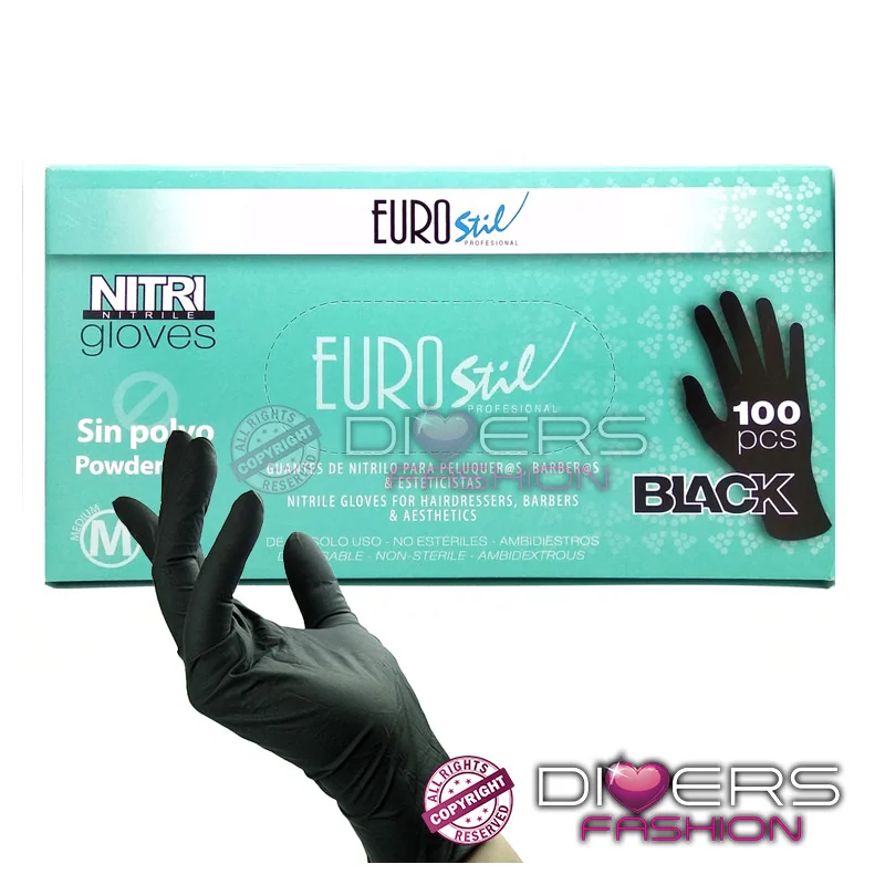 Luvas Descartáveis de Nitrilo Preto Sem Pó Eurostil – Caixa 100 un. | Resistentes & Sem Látex